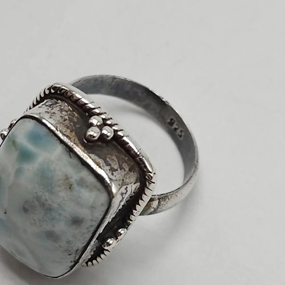Sterling Silver 925 Vintage Blue Larimar Gemstone Statement Ring Size 7.5 - Picture 6 of 9